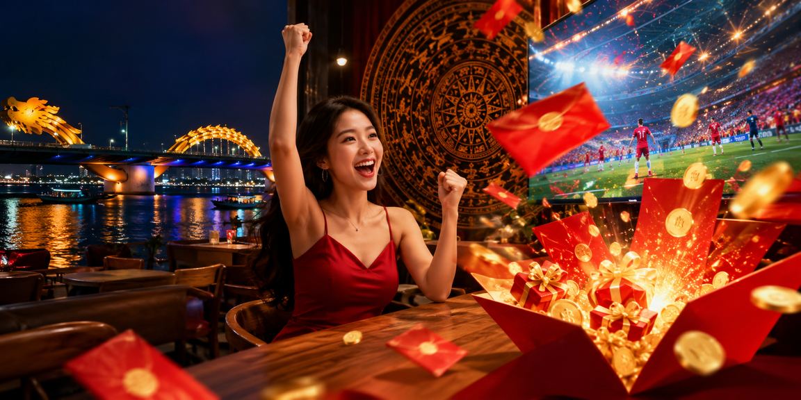 Người nhận phong bì đỏ thưởng tại Đà Nẵng trong quán cà phê mùa lễ hội