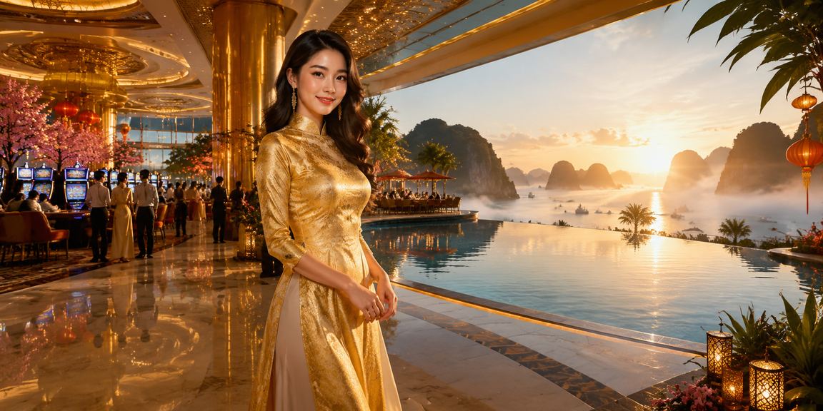 Phong cảnh Vịnh Hạ Long với người mặc áo dài trải nghiệm cá cược trực tuyến