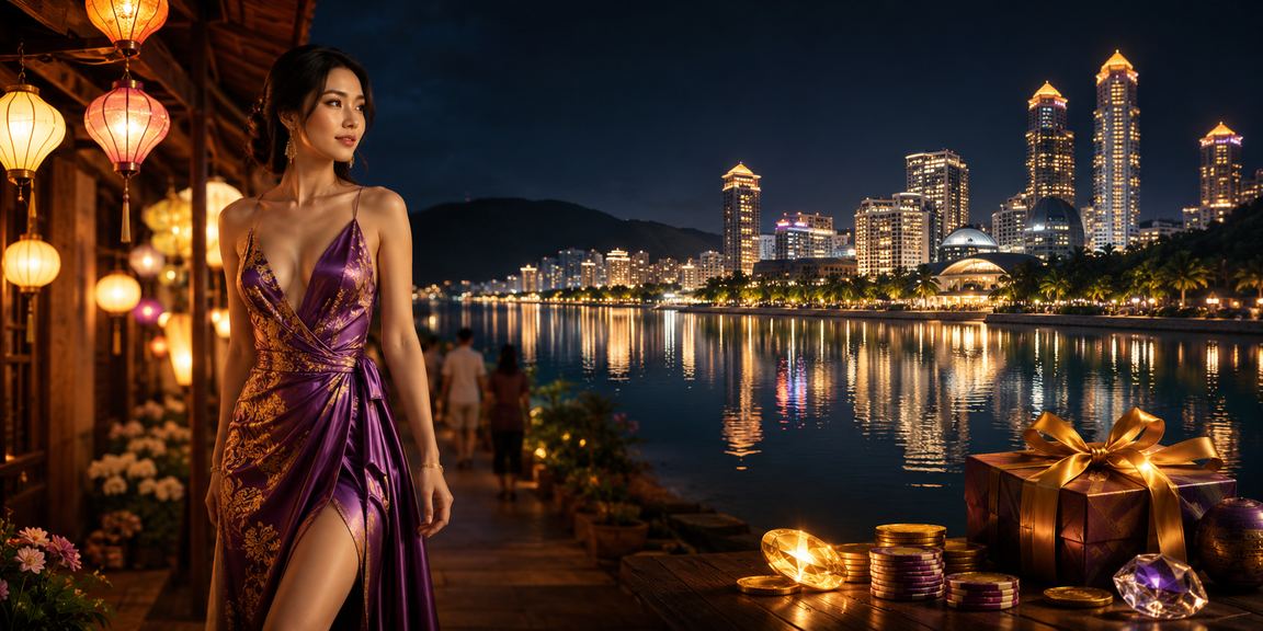 Không khí giải trí casino sôi động tại chợ đêm Phú Quốc buổi tối